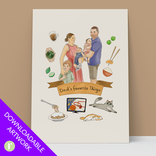 Watercolor Portrait + Dad's Favorite Things — Personalized Father's Day Gift | Digital Download