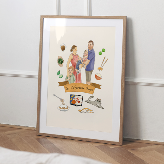 Watercolor Portrait + Dad's Favorite Things — Personalized Father's Day Gift | Framed