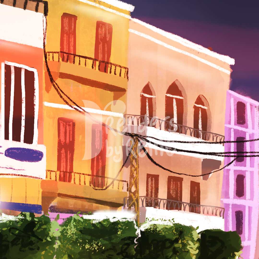 Mar Mikhael at Night - Print Art