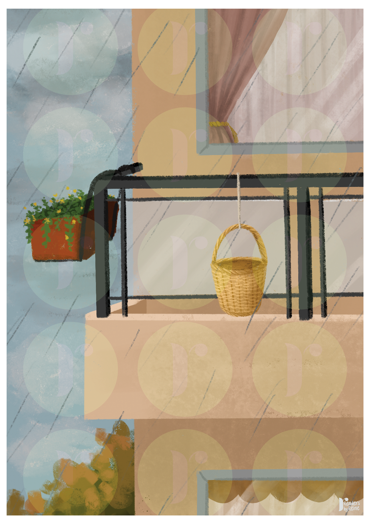 Rain on the Balcony - Print Art